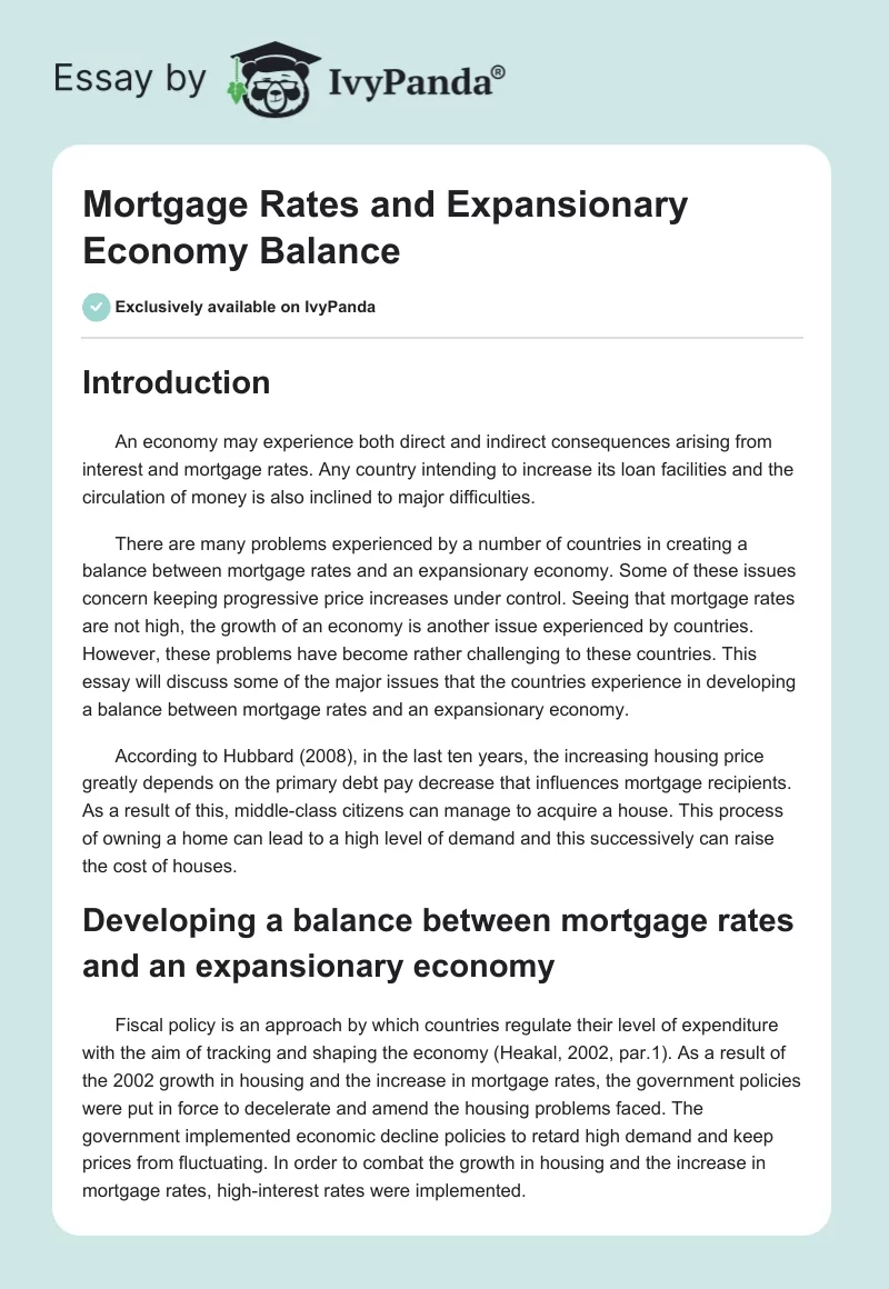 Mortgage Rates and Expansionary Economy Balance. Page 1