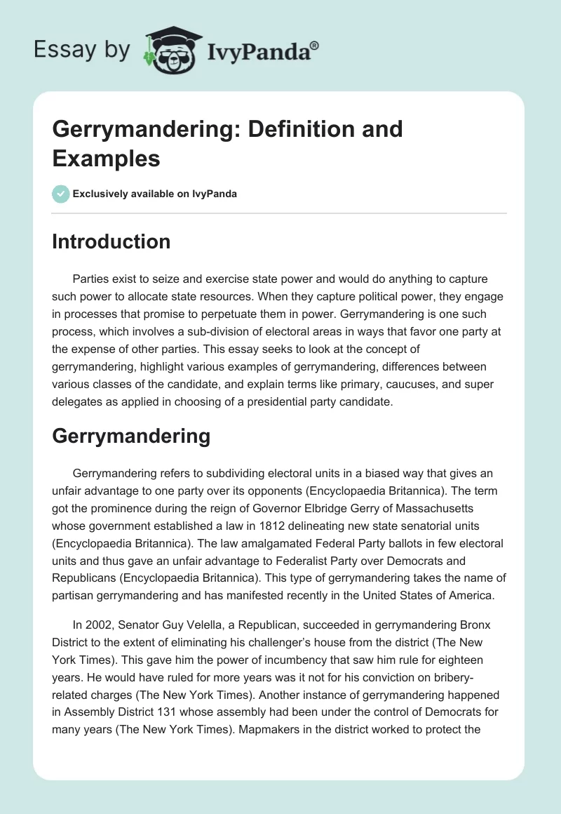 Gerrymandering: Definition and Examples. Page 1