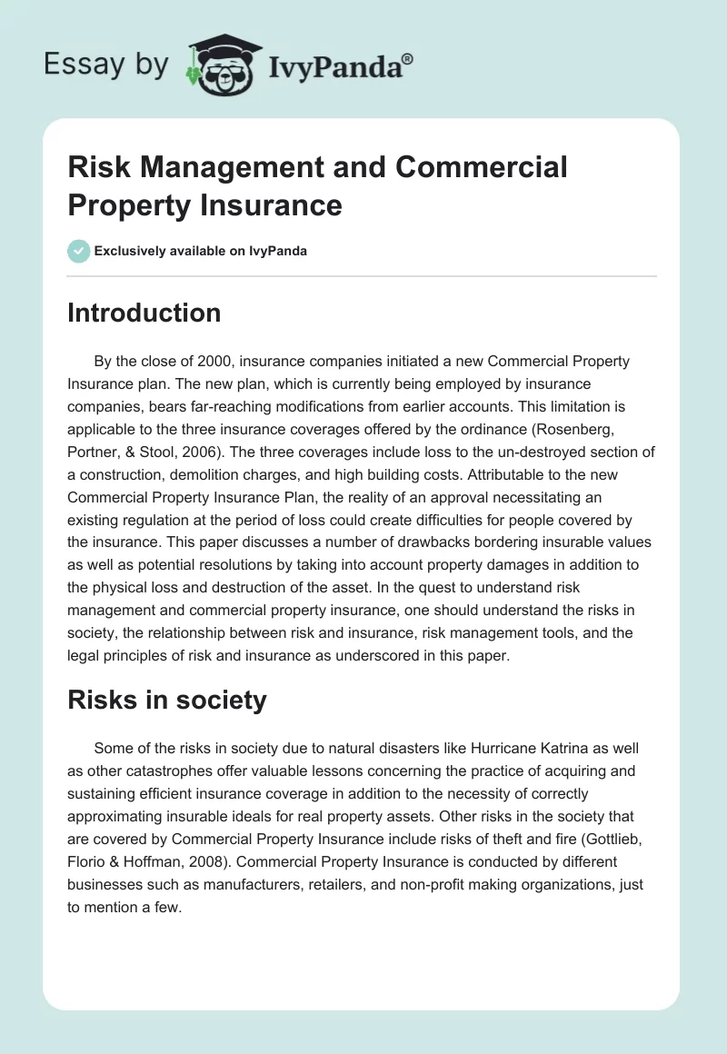 Risk Management and Commercial Property Insurance. Page 1