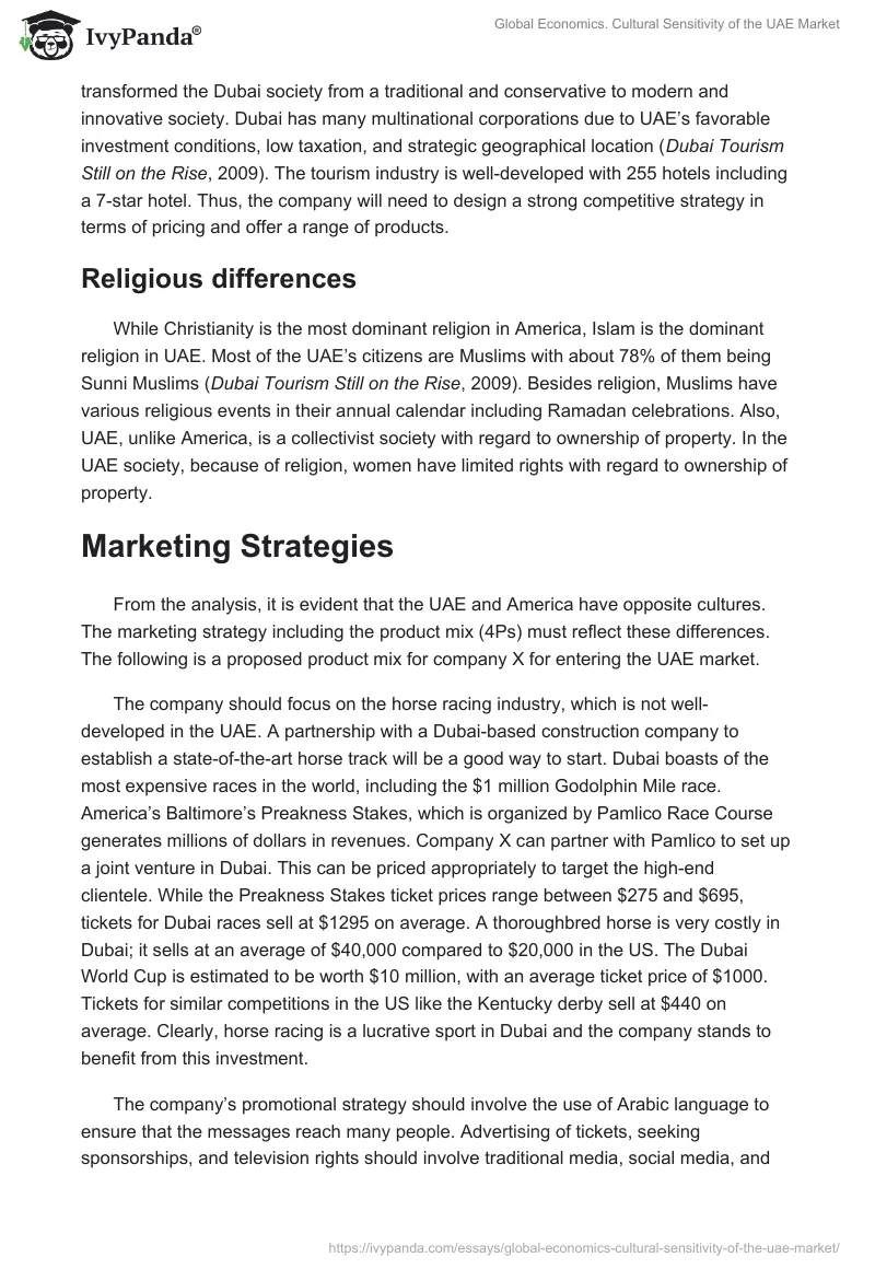 Global Economics. Cultural Sensitivity of the UAE Market. Page 2