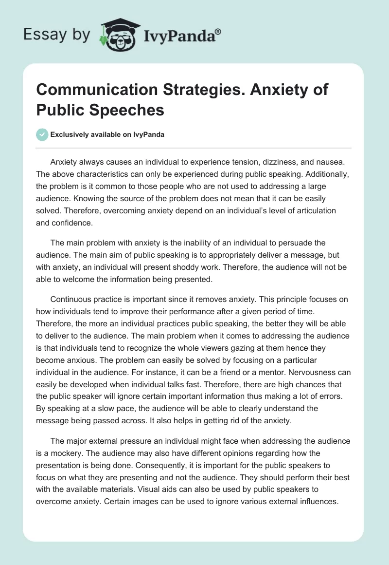 Communication Strategies. Anxiety of Public Speeches. Page 1