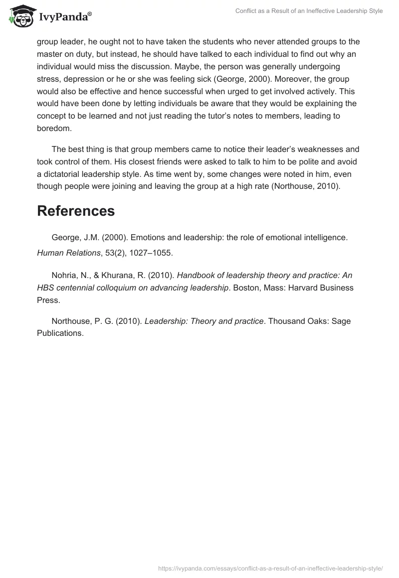 Conflict as a Result of an Ineffective Leadership Style. Page 2