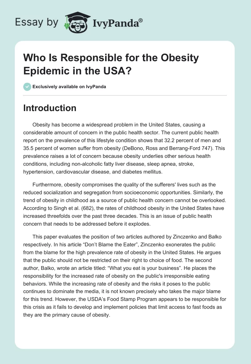 Who Is Responsible for the Obesity Epidemic in the USA?. Page 1
