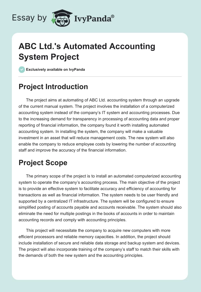 ABC Ltd.'s Automated Accounting System Project. Page 1