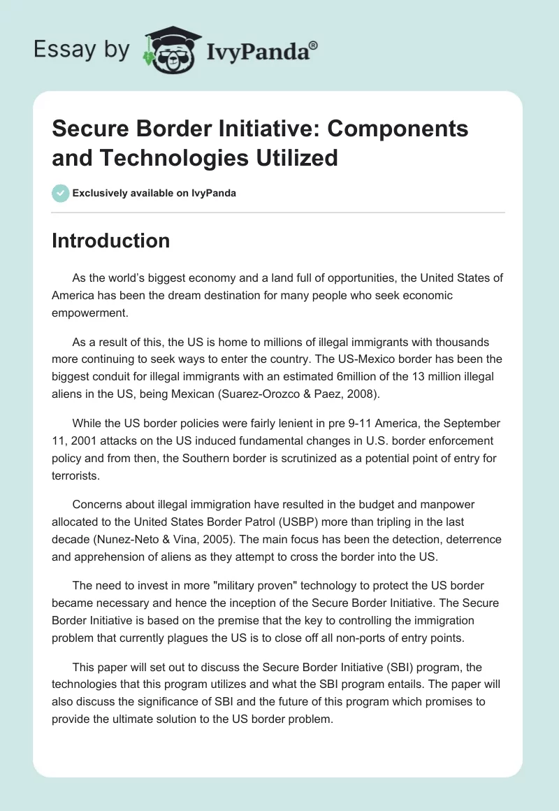 Secure Border Initiative: Components and Technologies Utilized. Page 1
