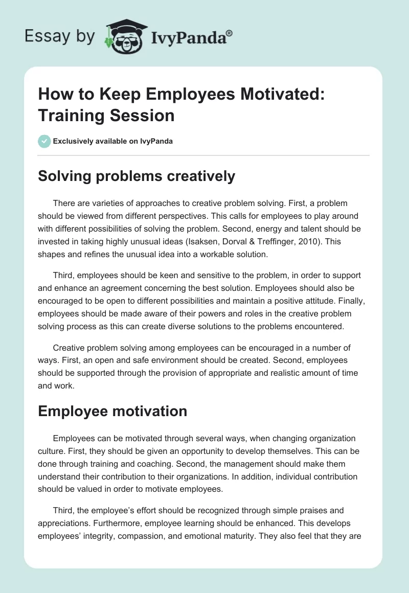 How to Keep Employees Motivated: Training Session. Page 1