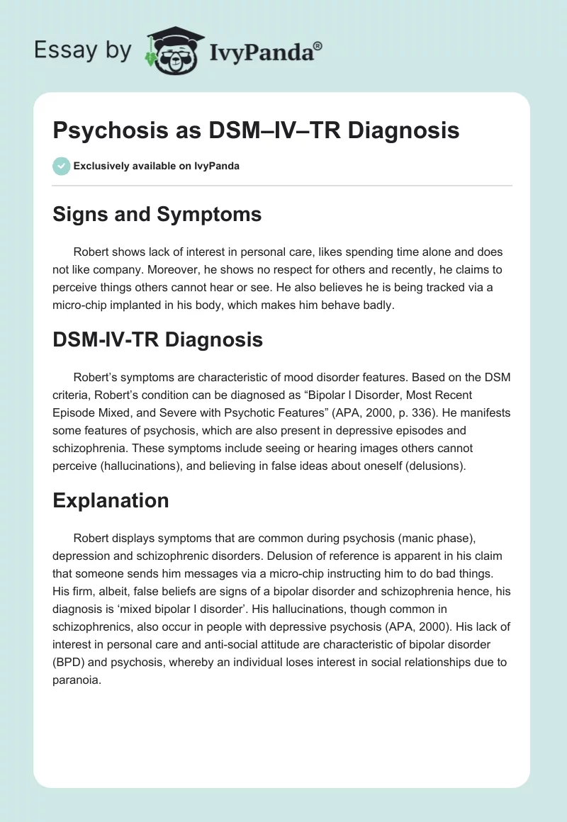 Psychosis as DSM–IV–TR Diagnosis. Page 1