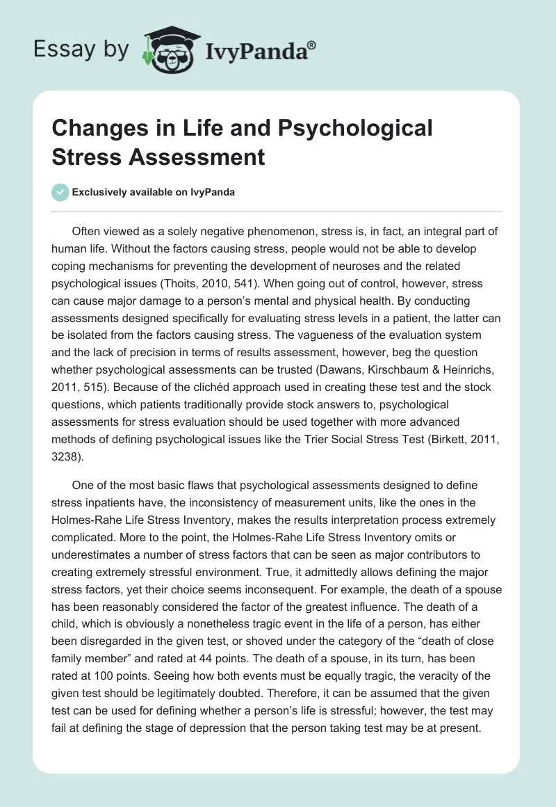 Changes in Life and Psychological Stress Assessment. Page 1
