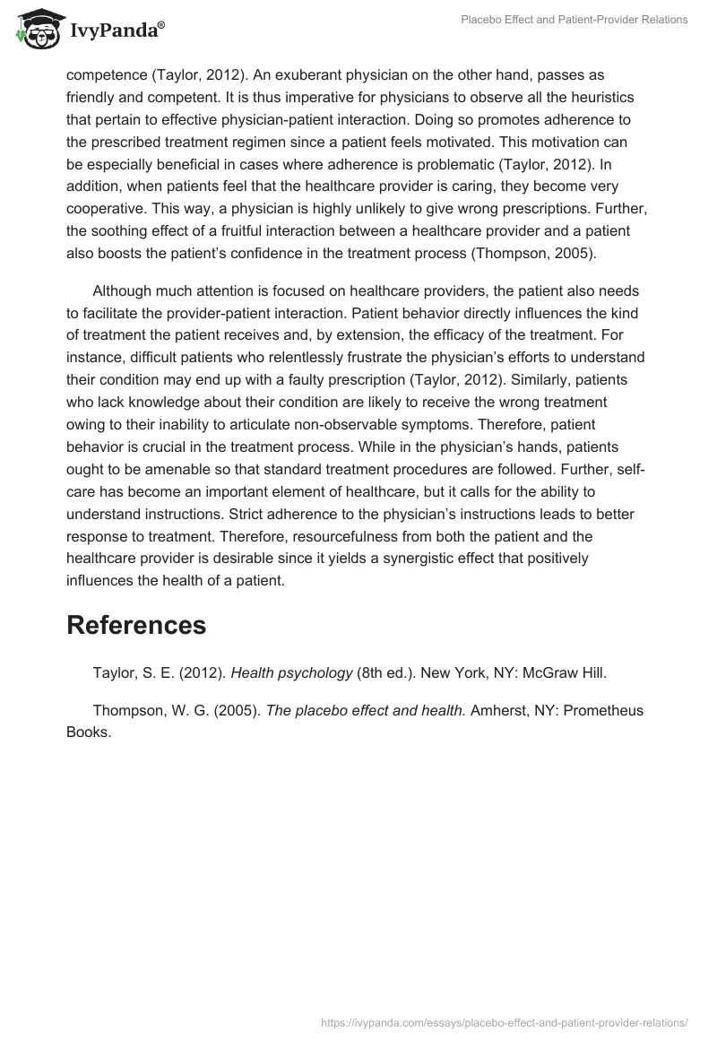 Placebo Effect and Patient-Provider Relations. Page 2