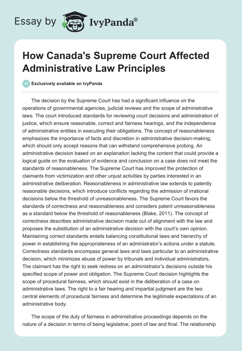 How Canada's Supreme Court Affected Administrative Law Principles. Page 1