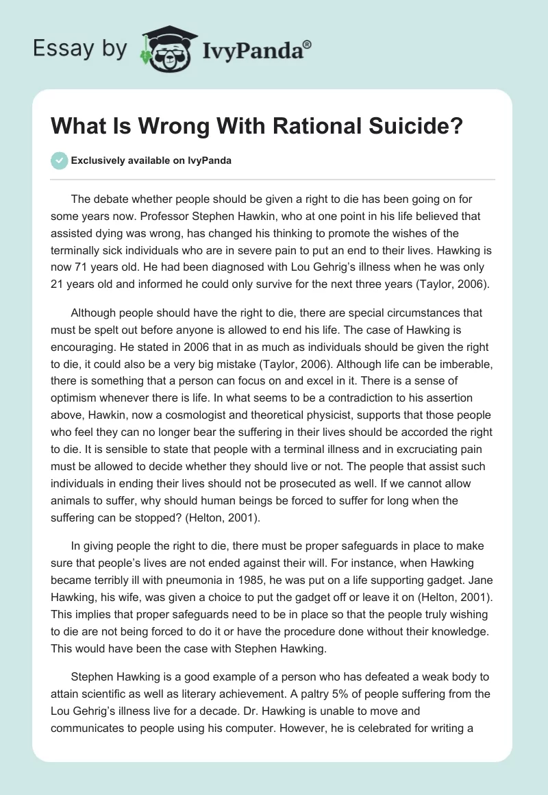 What Is Wrong With Rational Suicide?. Page 1