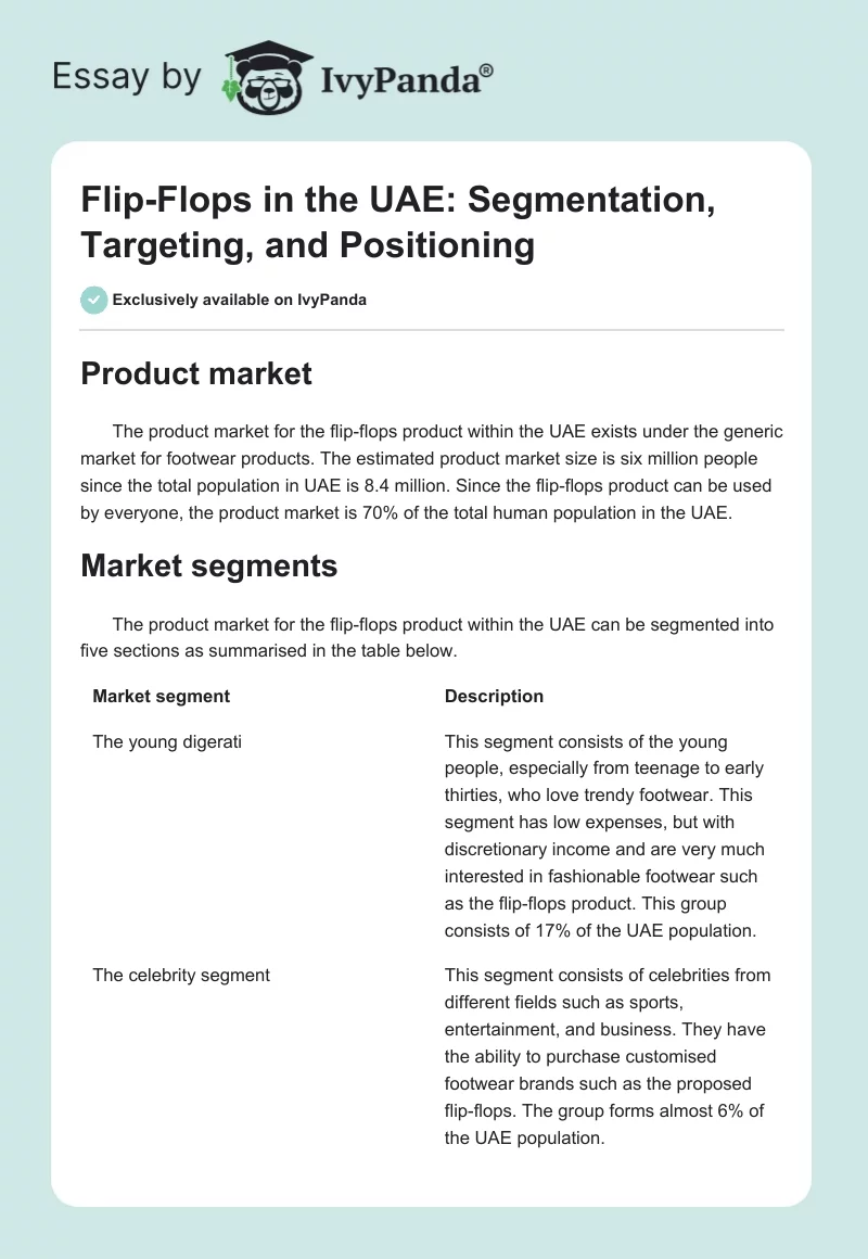 Flip-Flops in the UAE: Segmentation, Targeting, and Positioning. Page 1