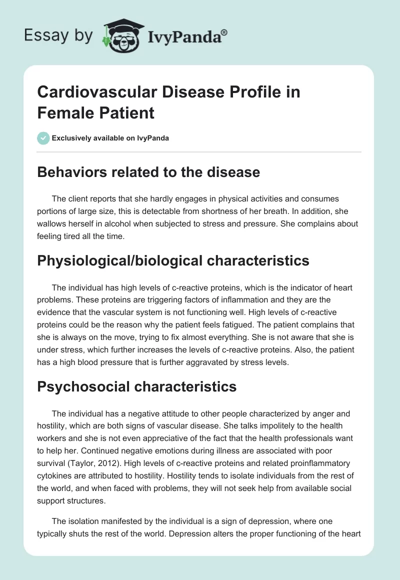 Cardiovascular Disease Profile in Female Patient. Page 1