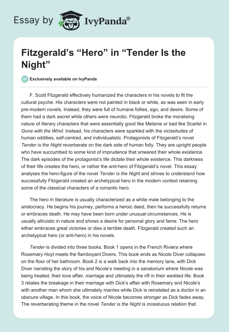 Fitzgerald’s “Hero” in “Tender Is the Night”. Page 1