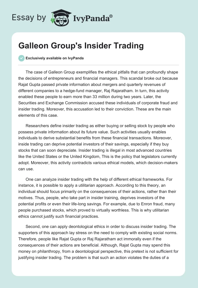 Galleon Group's Insider Trading. Page 1