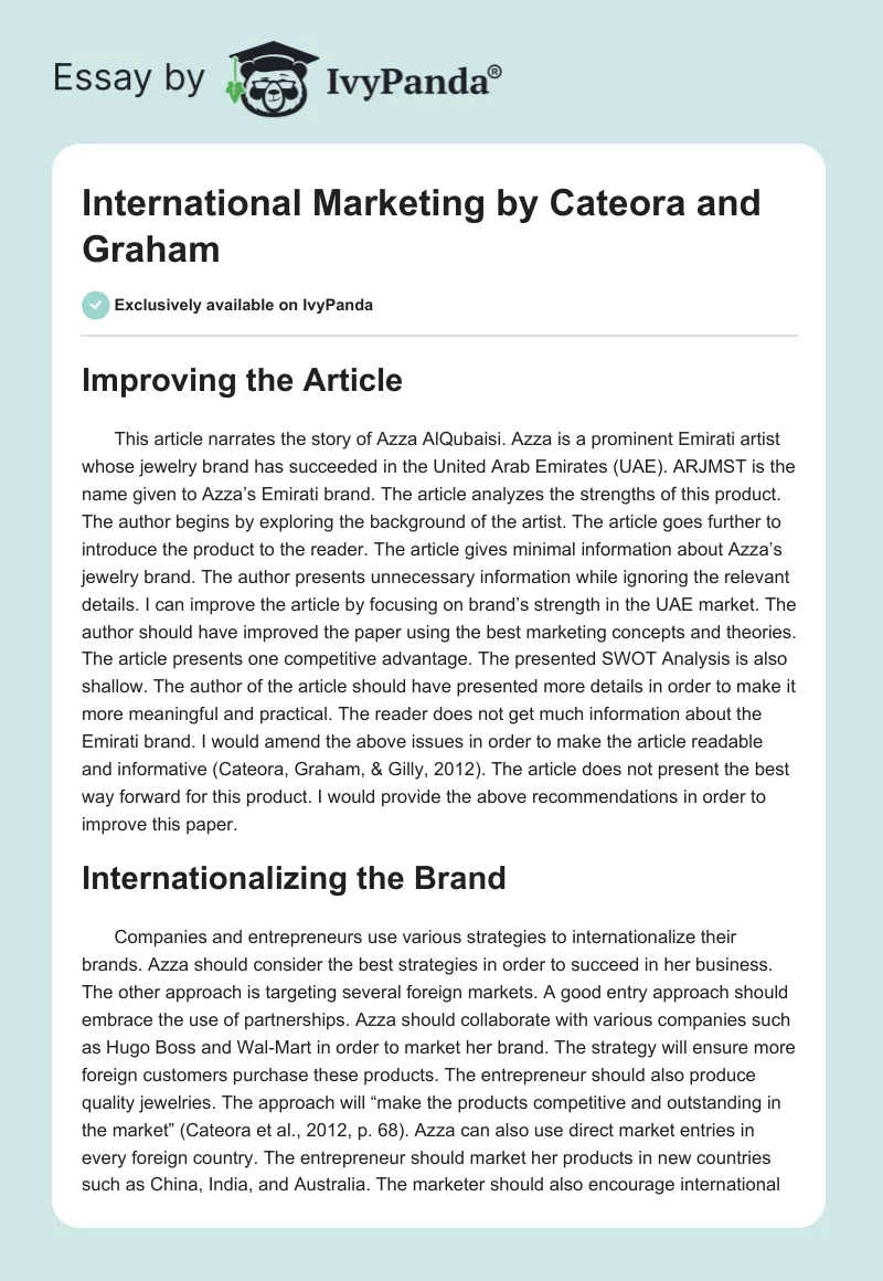 "International Marketing" by Cateora and Graham. Page 1