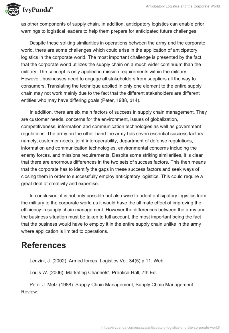 Anticipatory Logistics and the Corporate World. Page 3