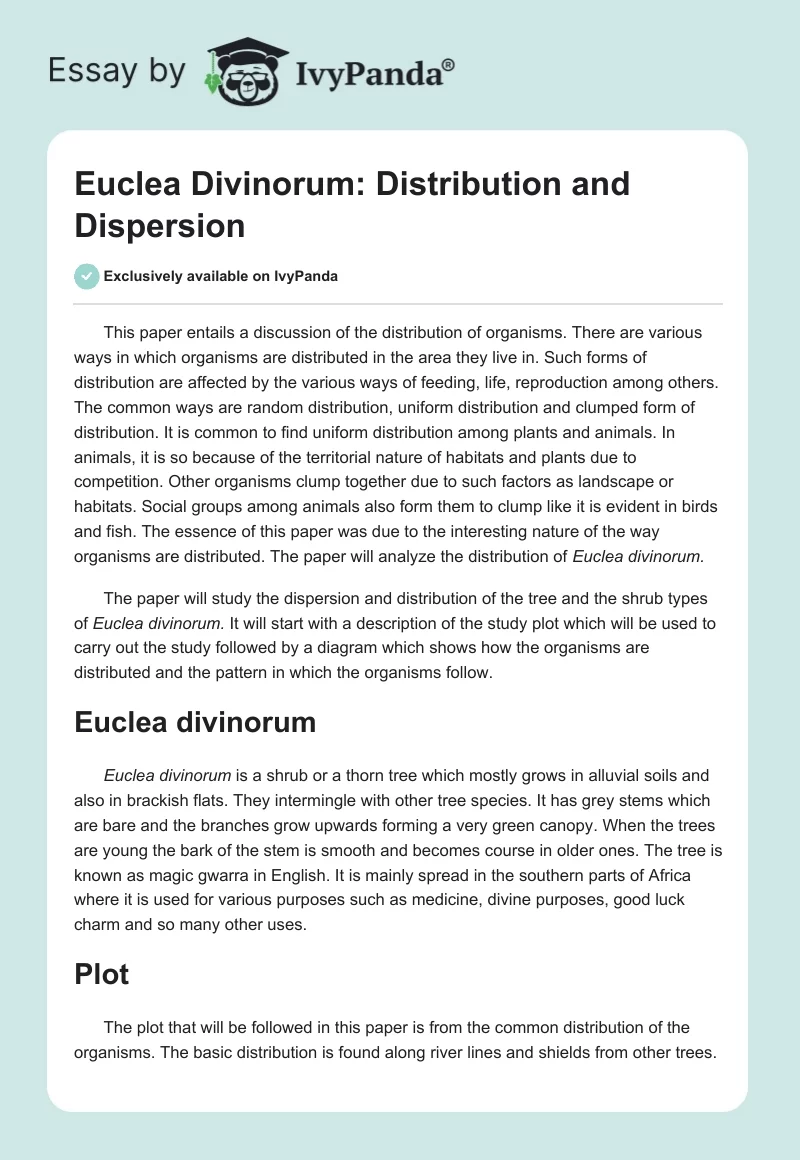 Euclea Divinorum: Distribution and Dispersion. Page 1