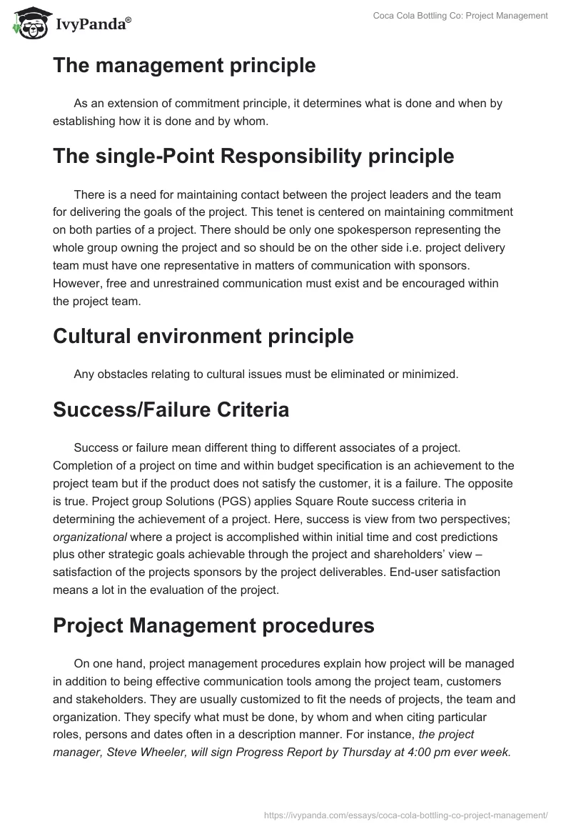 Coca Cola Bottling Co: Project Management. Page 3