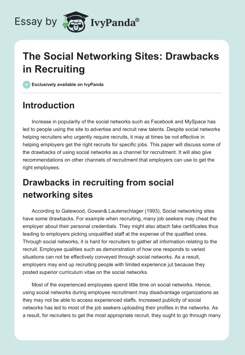 The Social Networking Sites: Drawbacks in Recruiting. Page 1