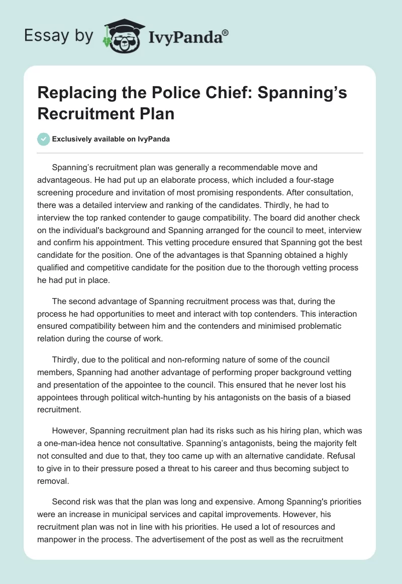 Replacing the Police Chief: Spanning’s Recruitment Plan. Page 1