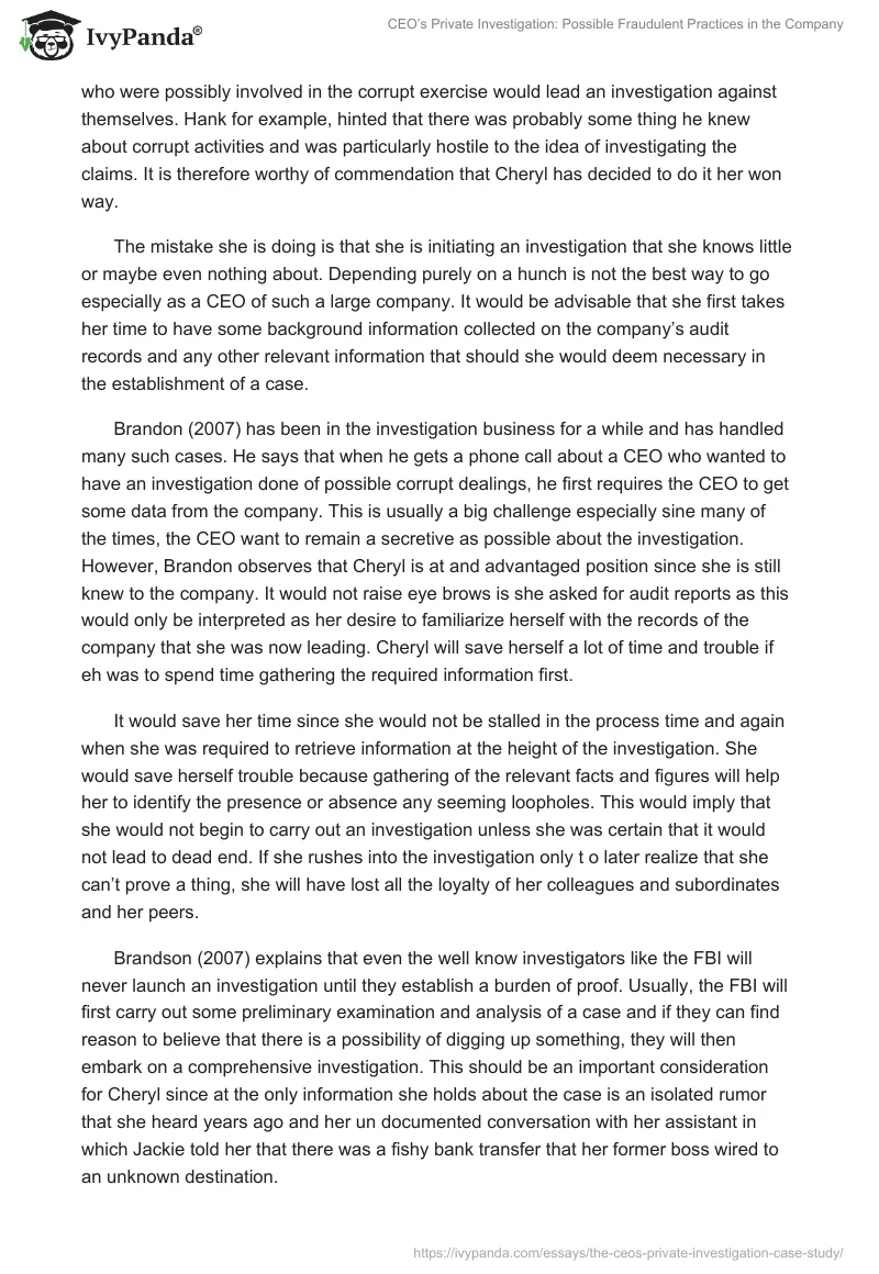CEO’s Private Investigation: Possible Fraudulent Practices in the Company. Page 4