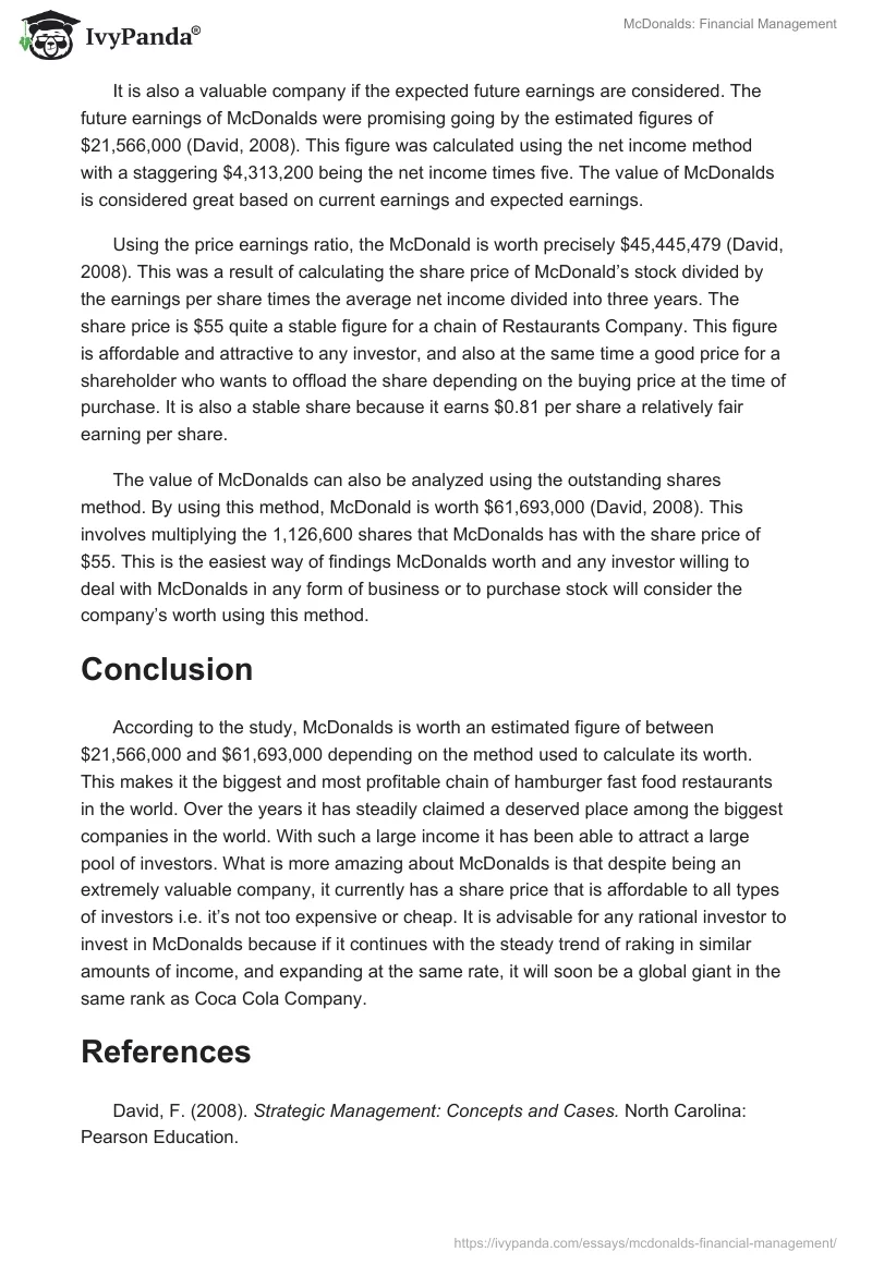McDonalds: Financial Management. Page 2
