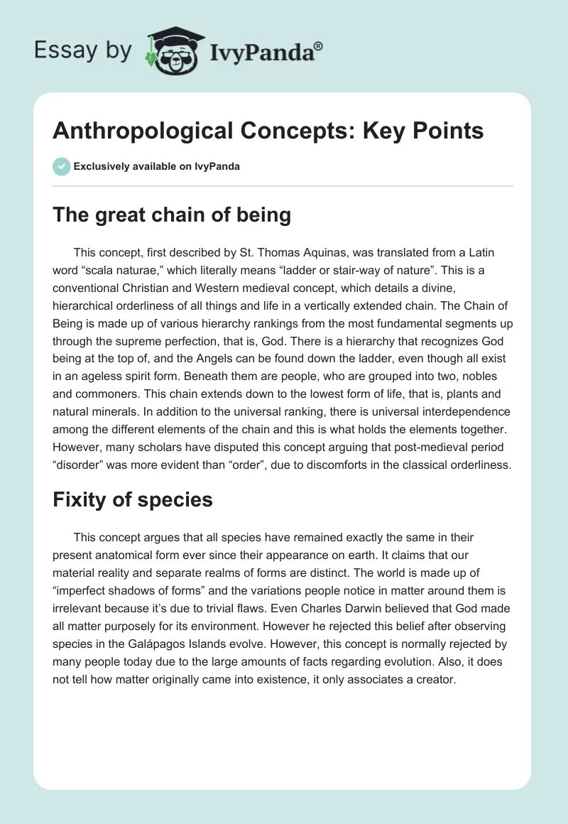 Anthropological Concepts: Key Points. Page 1