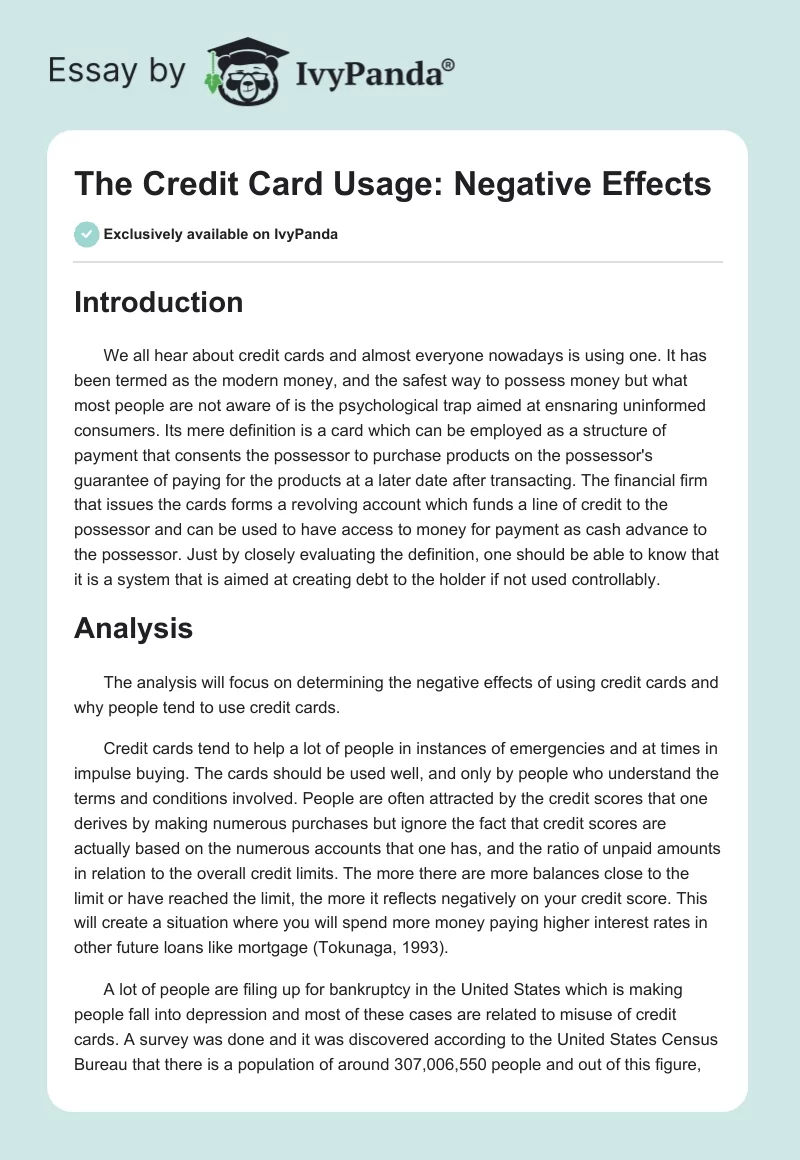 The Credit Card Usage: Negative Effects. Page 1
