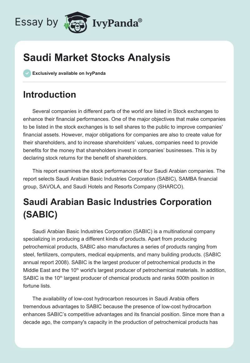 Saudi Market Stocks Analysis. Page 1
