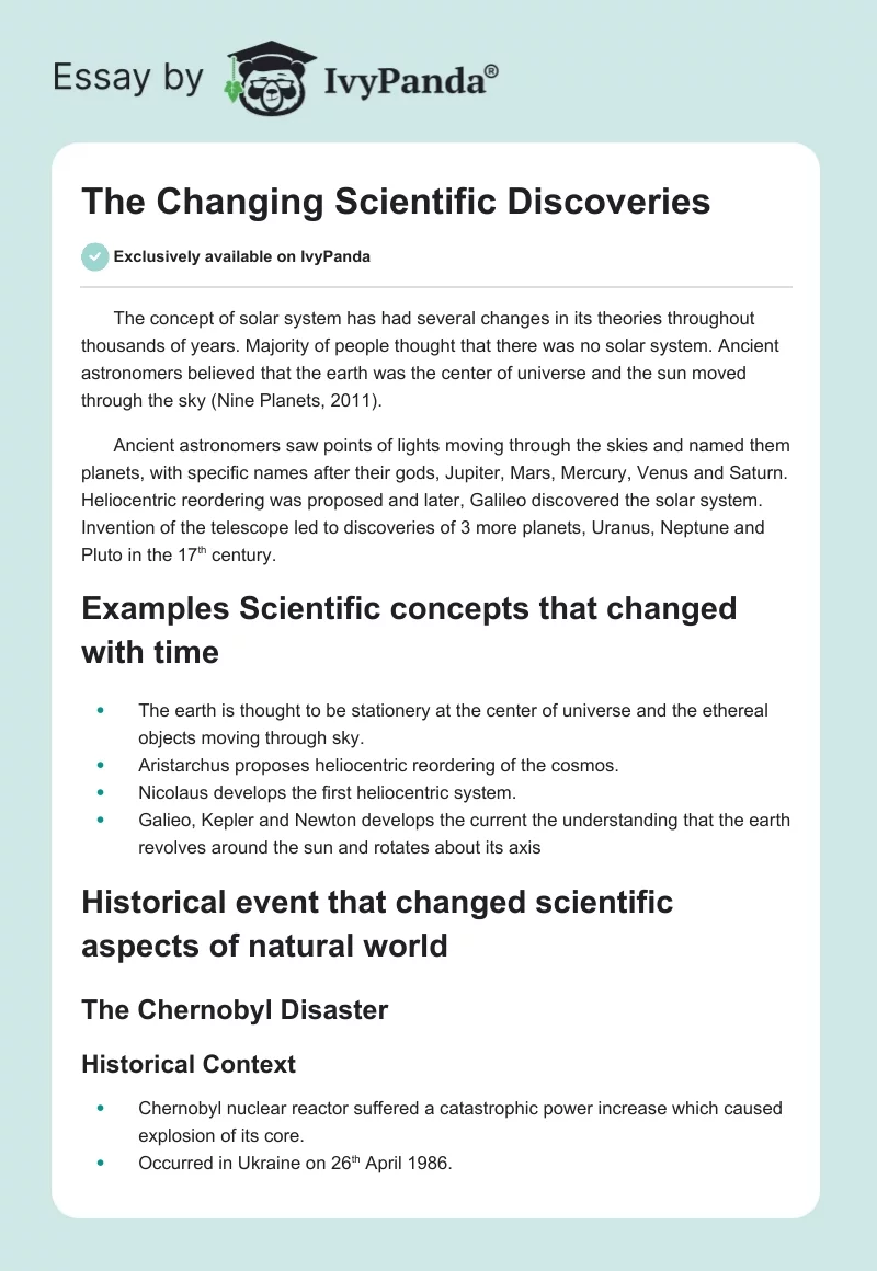 The Changing Scientific Discoveries. Page 1