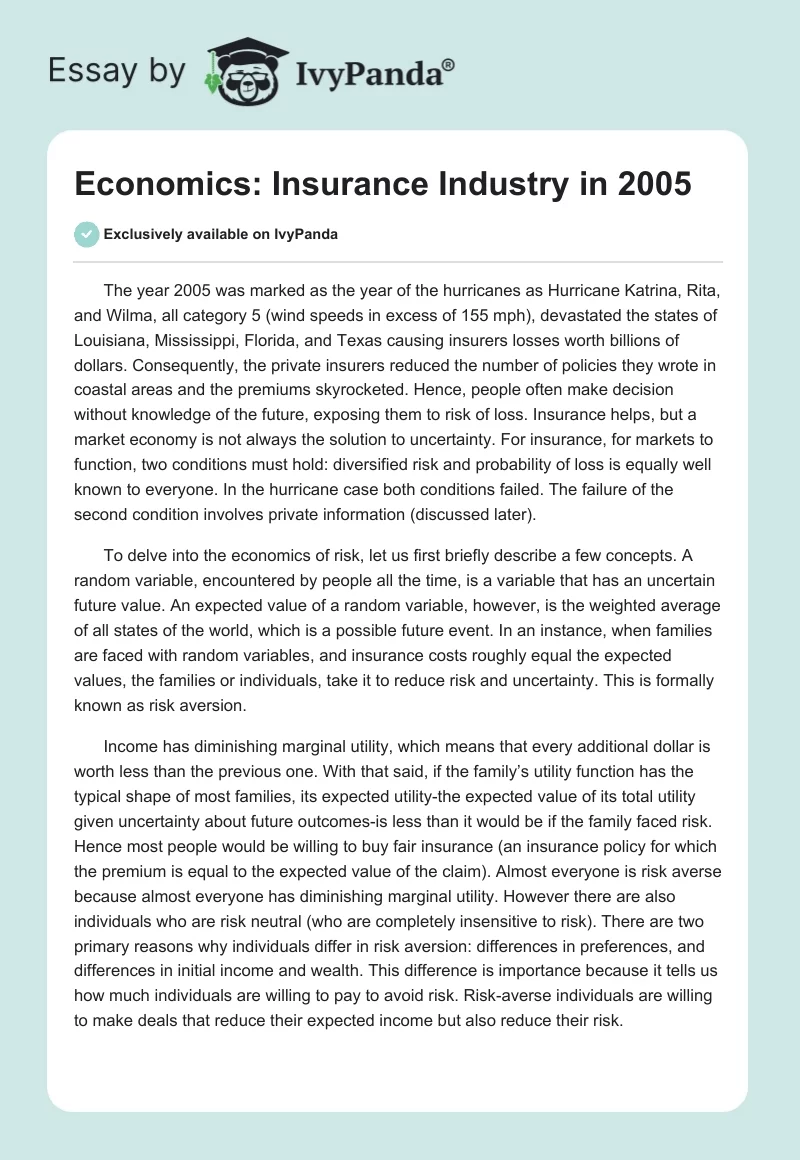 Economics: Insurance Industry in 2005. Page 1