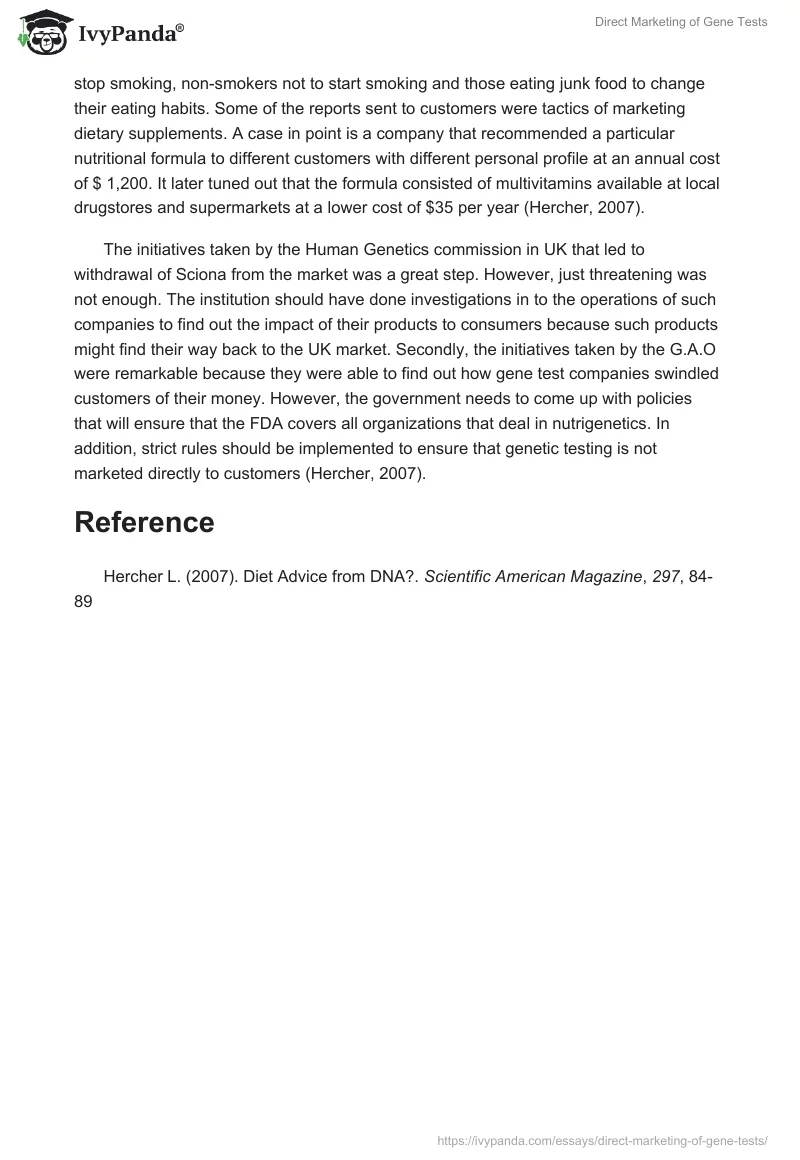 Direct Marketing of Gene Tests. Page 2