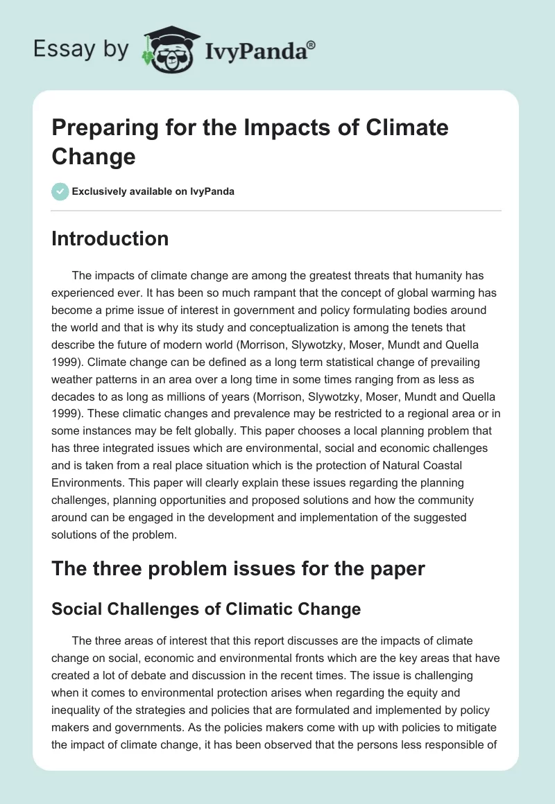 Preparing for the Impacts of Climate Change. Page 1