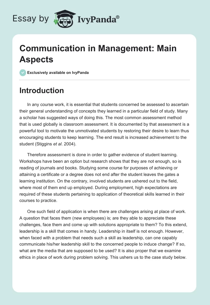 Communication in Management: Main Aspects. Page 1