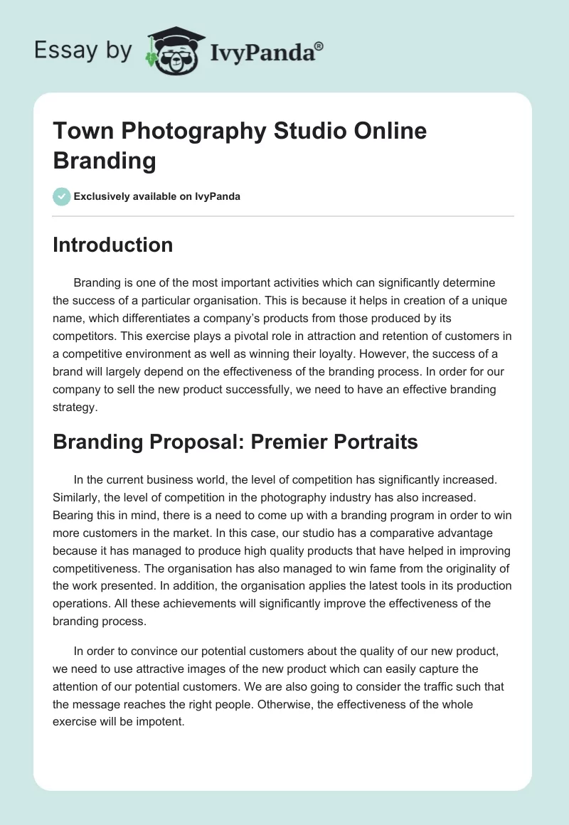 Town Photography Studio Online Branding. Page 1