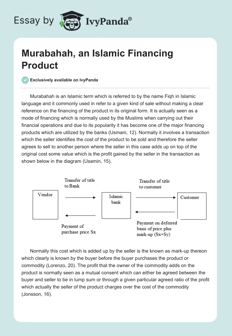 Murabahah, an Islamic Financing Product. Page 1