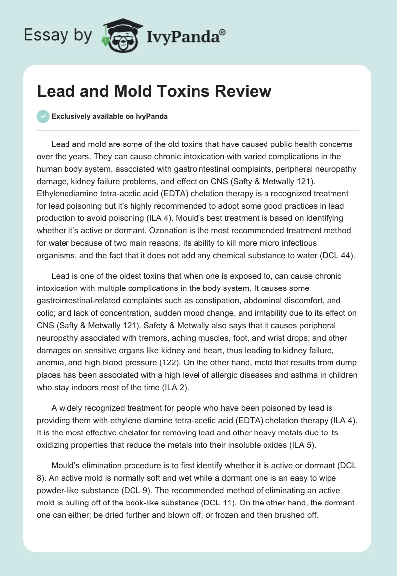 Lead and Mold Toxins Review. Page 1