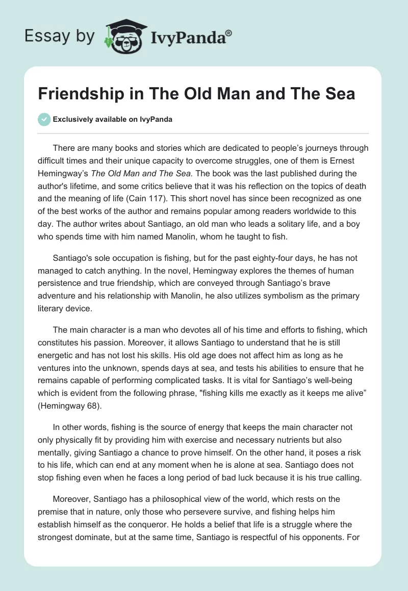 Friendship in The Old Man and The Sea. Page 1