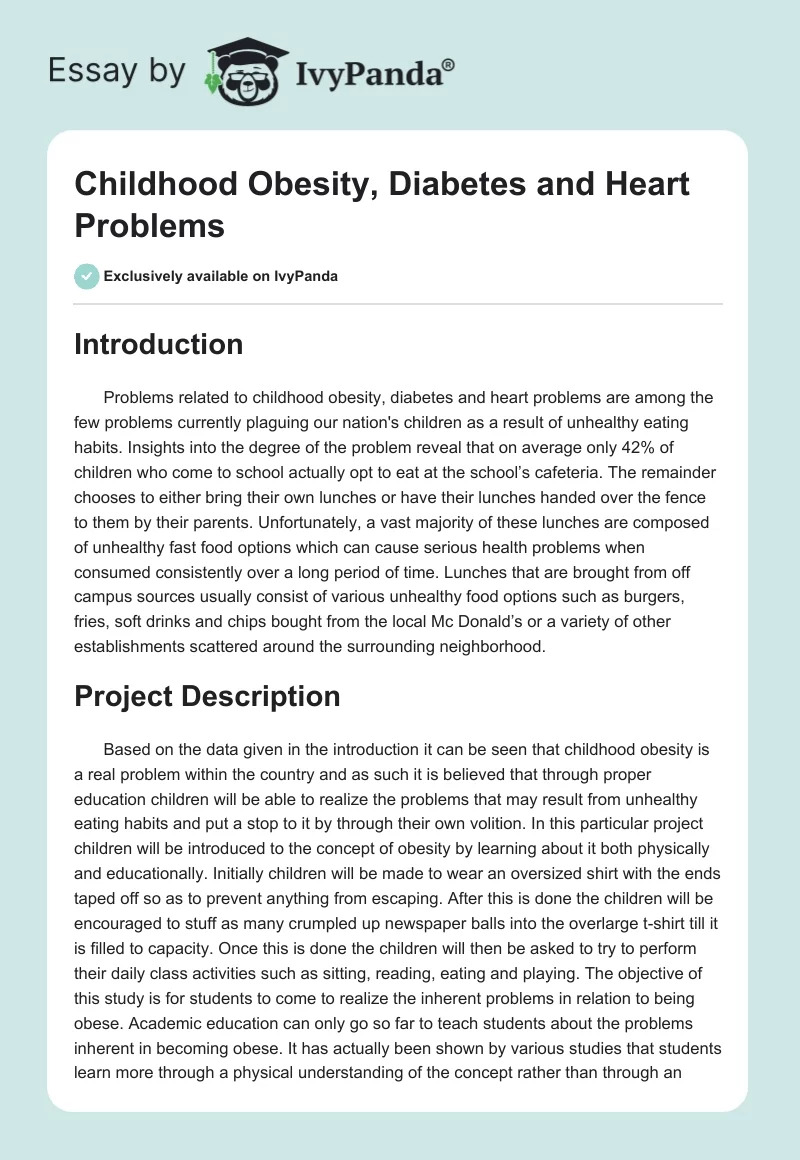 Childhood Obesity, Diabetes and Heart Problems. Page 1