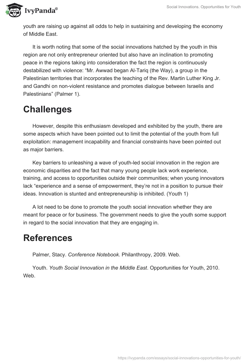 Social Innovations. Opportunities for Youth. Page 2