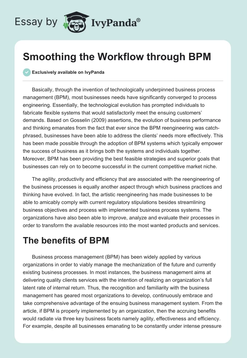 Smoothing the Workflow through BPM. Page 1