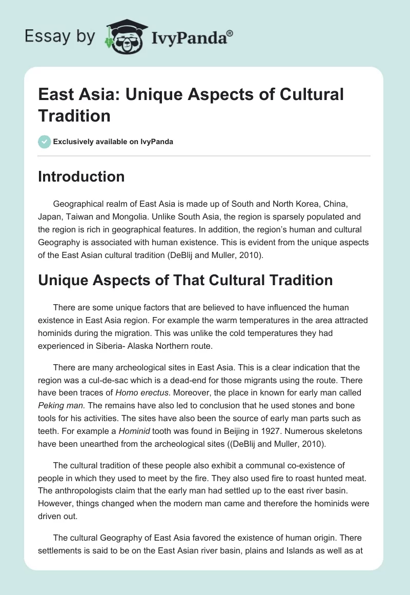 East Asia: Unique Aspects of Cultural Tradition. Page 1
