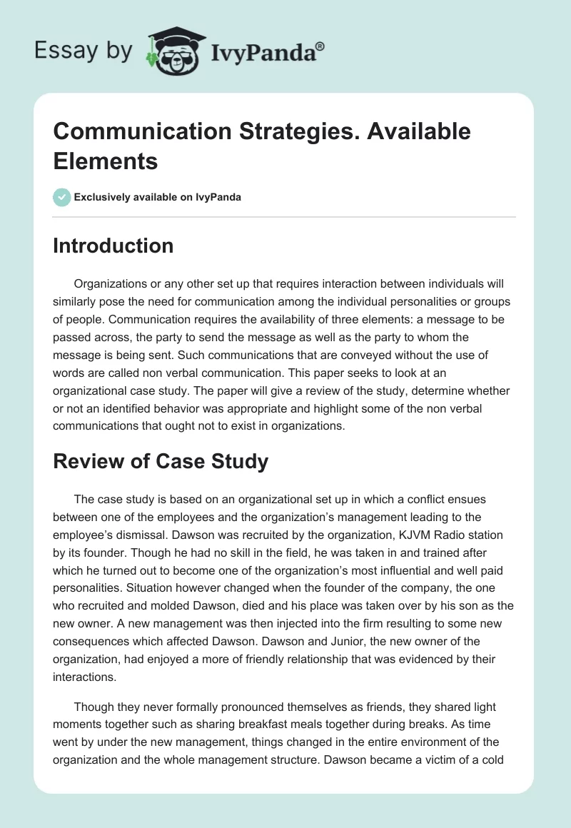 Communication Strategies. Available Elements. Page 1