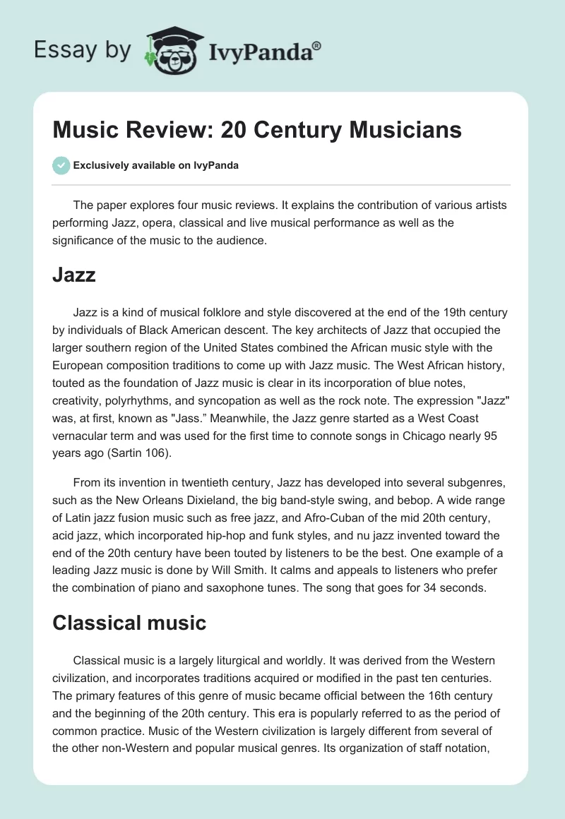 Music Review: 20 Century Musicians. Page 1