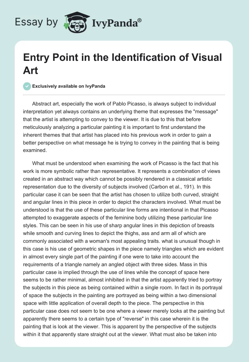 Entry Point in the Identification of Visual Art. Page 1