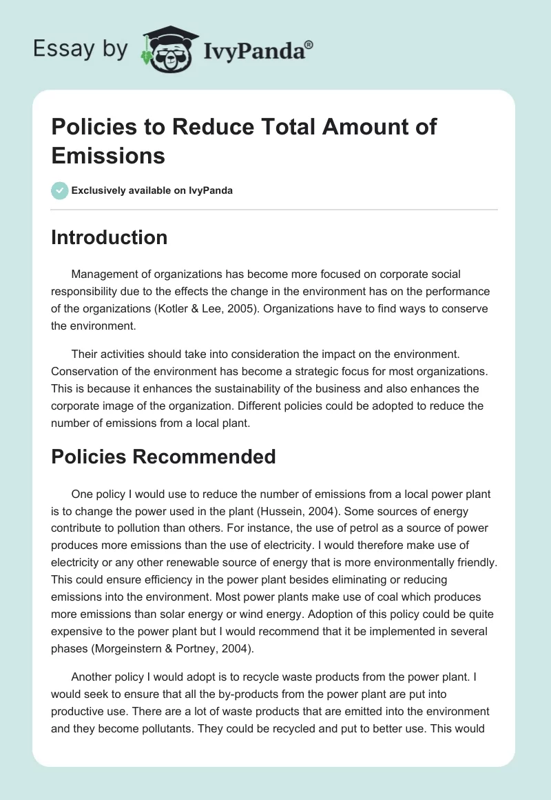 Policies to Reduce Total Amount of Emissions. Page 1