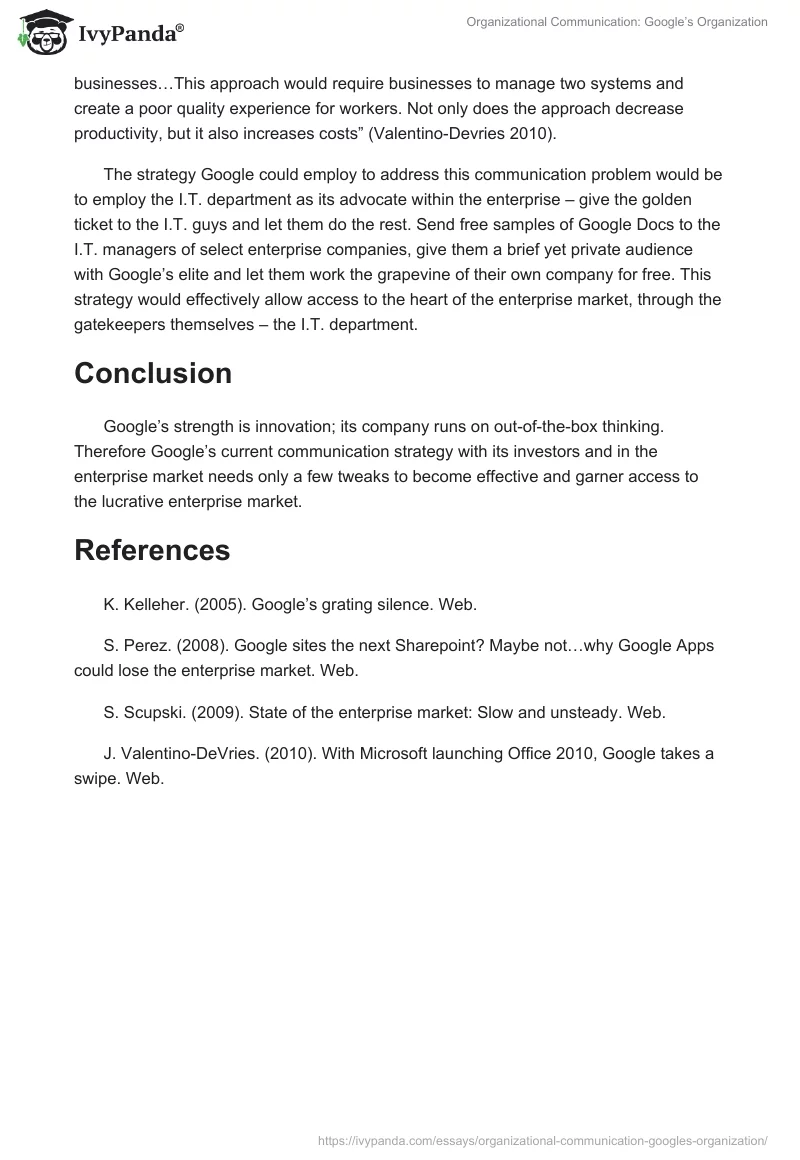 Organizational Communication: Google’s Organization. Page 3