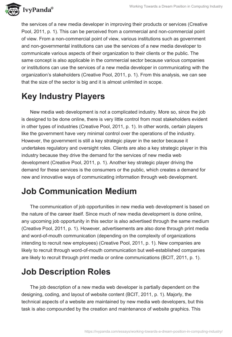 Working Towards a Dream Position in Computing Industry. Page 2