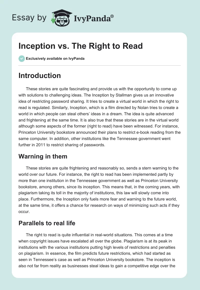 Inception vs. The Right to Read. Page 1